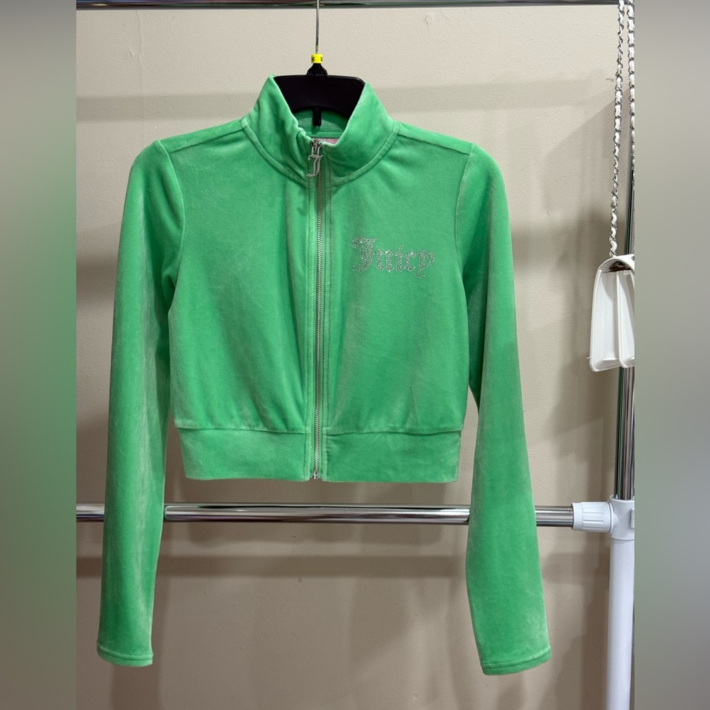 Juicy Couture Lime Green Velour Zip-Up Bomber Jacket